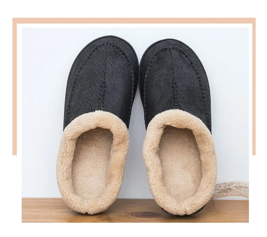 House Slippers - Men's Warm Slip-On Suede Indoor Winter Slippers-Grace Aura