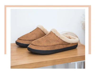 House Slippers - Men's Warm Slip-On Suede Indoor Winter Slippers-Grace Aura