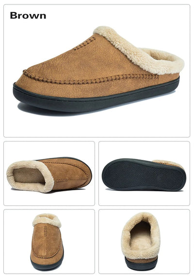 House Slippers - Men's Warm Slip-On Suede Indoor Winter Slippers-Grace Aura