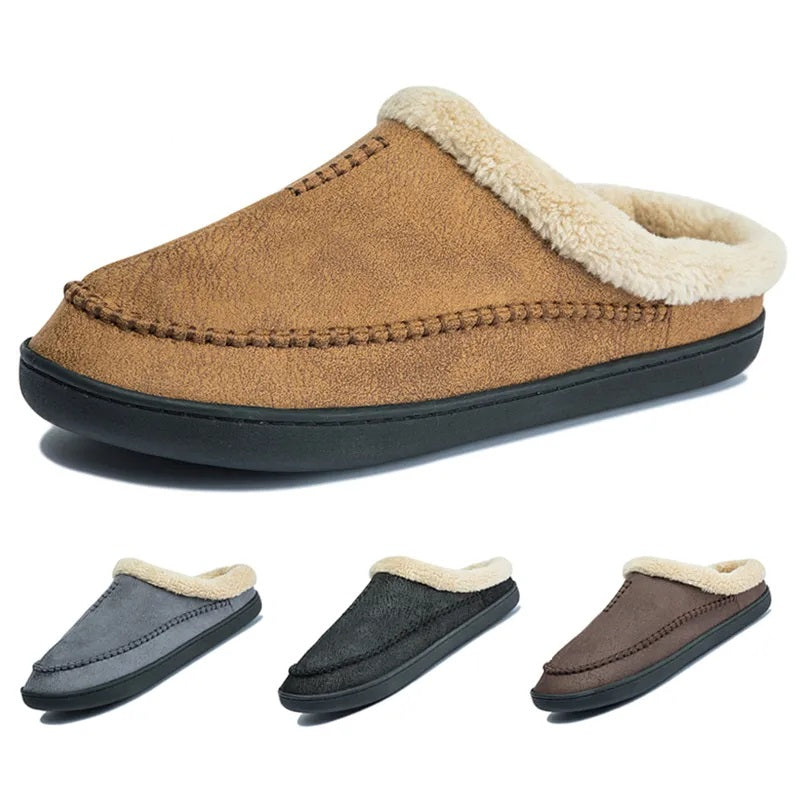 House Slippers - Men's Warm Slip-On Suede Indoor Winter Slippers-Grace Aura