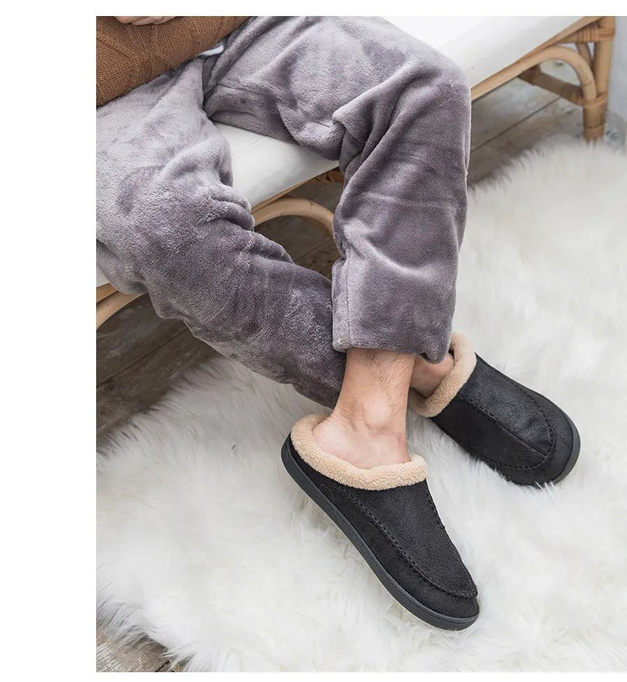 House Slippers - Men's Warm Slip-On Suede Indoor Winter Slippers-Grace Aura