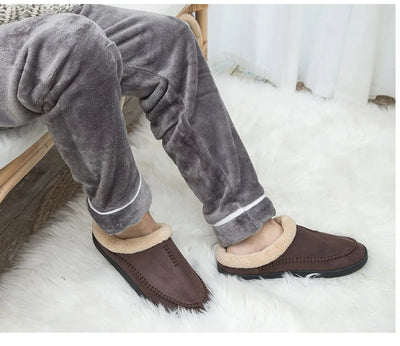 House Slippers - Men's Warm Slip-On Suede Indoor Winter Slippers-Grace Aura