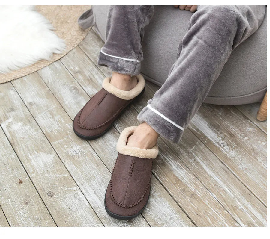 House Slippers - Men's Warm Slip-On Suede Indoor Winter Slippers-Grace Aura