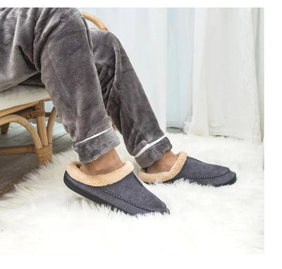 House Slippers - Men's Warm Slip-On Suede Indoor Winter Slippers-Grace Aura