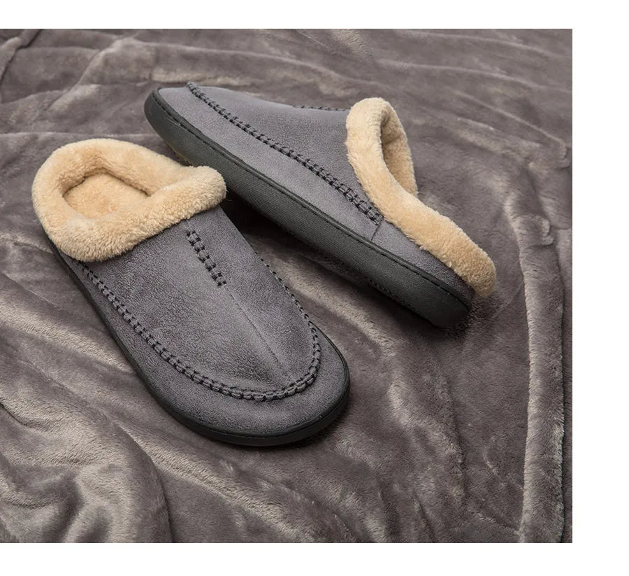 House Slippers - Men's Warm Slip-On Suede Indoor Winter Slippers-Grace Aura