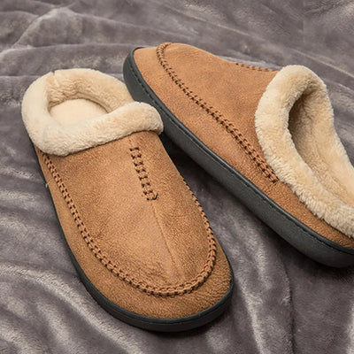 House Slippers - Men's Warm Slip-On Suede Indoor Winter Slippers-Grace Aura