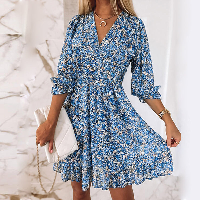 Jessica Summer Dress | Floral dress with puff sleeves and mid waist-Grace Aura