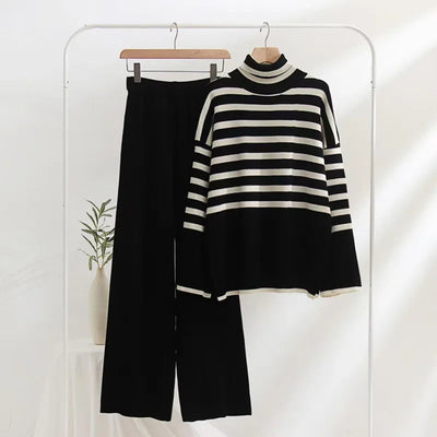 Knit Co-Ord Set - Oversized Sweater - Knitted Pants - Two-Piece Set - Women's Knitwear-Grace Aura