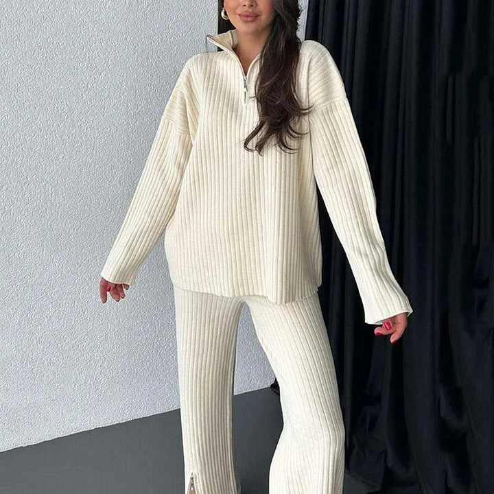 Knit Co-Ord Set | Ribbed | Long Sleeve | Knit Two-Piece Set | Women's Loungewear-Grace Aura