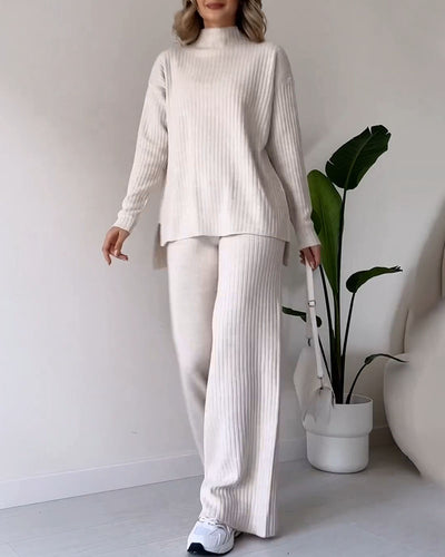 Knit Co-Ord Set - Turtleneck - Knitted Pants - Two-Piece Set - Women's Loungewear-Grace Aura