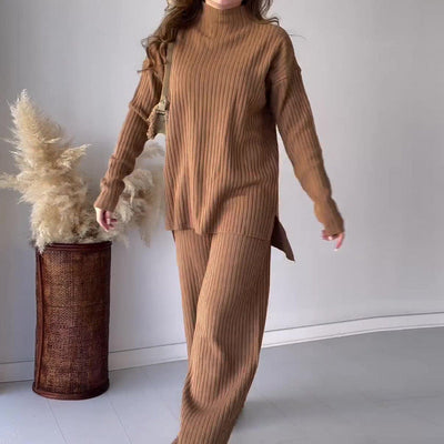 Knit Co-Ord Set - Turtleneck - Knitted Pants - Two-Piece Set - Women's Loungewear-Grace Aura