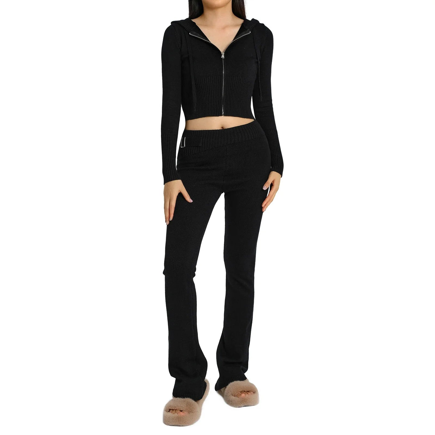 Knit Lounge Set | Hooded | Zip-Up | Knit Two-Piece Set | Women's Loungewear-Grace Aura