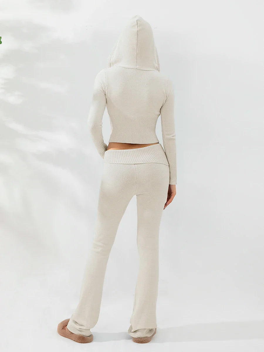 Knit Lounge Set | Hooded | Zip-Up | Knit Two-Piece Set | Women's Loungewear-Grace Aura