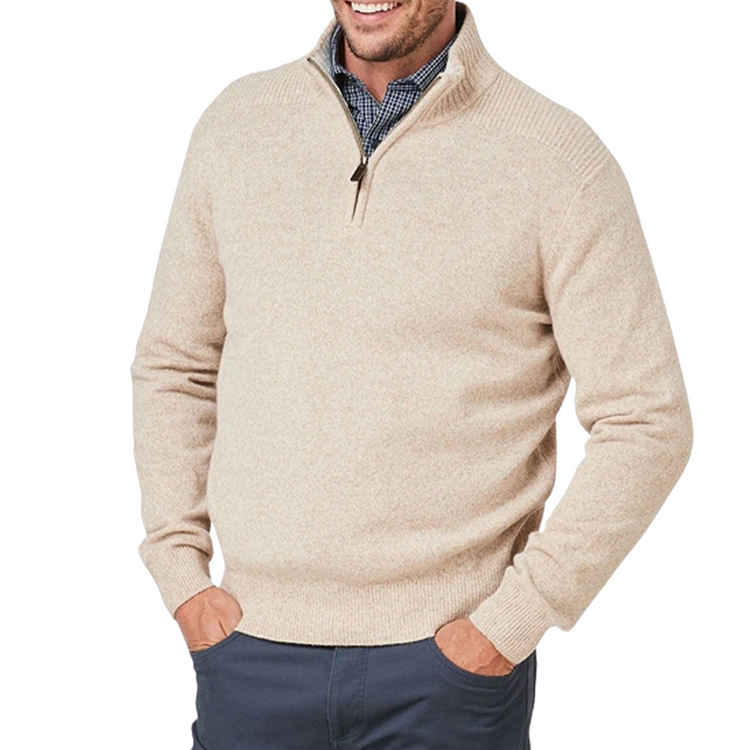 Knit Sweater | Long Sleeve | Standing Collar | Quarter Zip Sweater | Mens Half-Zip Jumper-Grace Aura