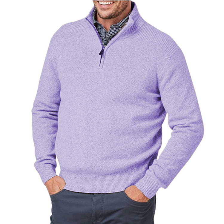 Knit Sweater | Long Sleeve | Standing Collar | Quarter Zip Sweater | Mens Half-Zip Jumper-Grace Aura