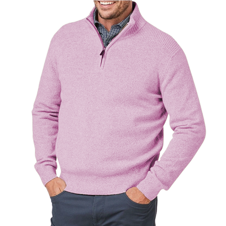 Knit Sweater | Long Sleeve | Standing Collar | Quarter Zip Sweater | Mens Half-Zip Jumper-Grace Aura