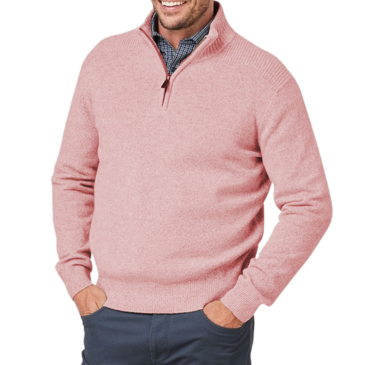 Knit Sweater | Long Sleeve | Standing Collar | Quarter Zip Sweater | Mens Half-Zip Jumper-Grace Aura