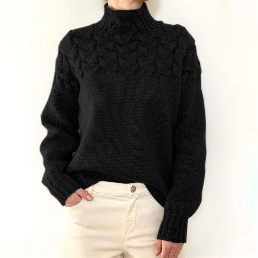 Knit Sweater - Turtleneck - Loose Fit - Jumper - Women's Clothing-Grace Aura