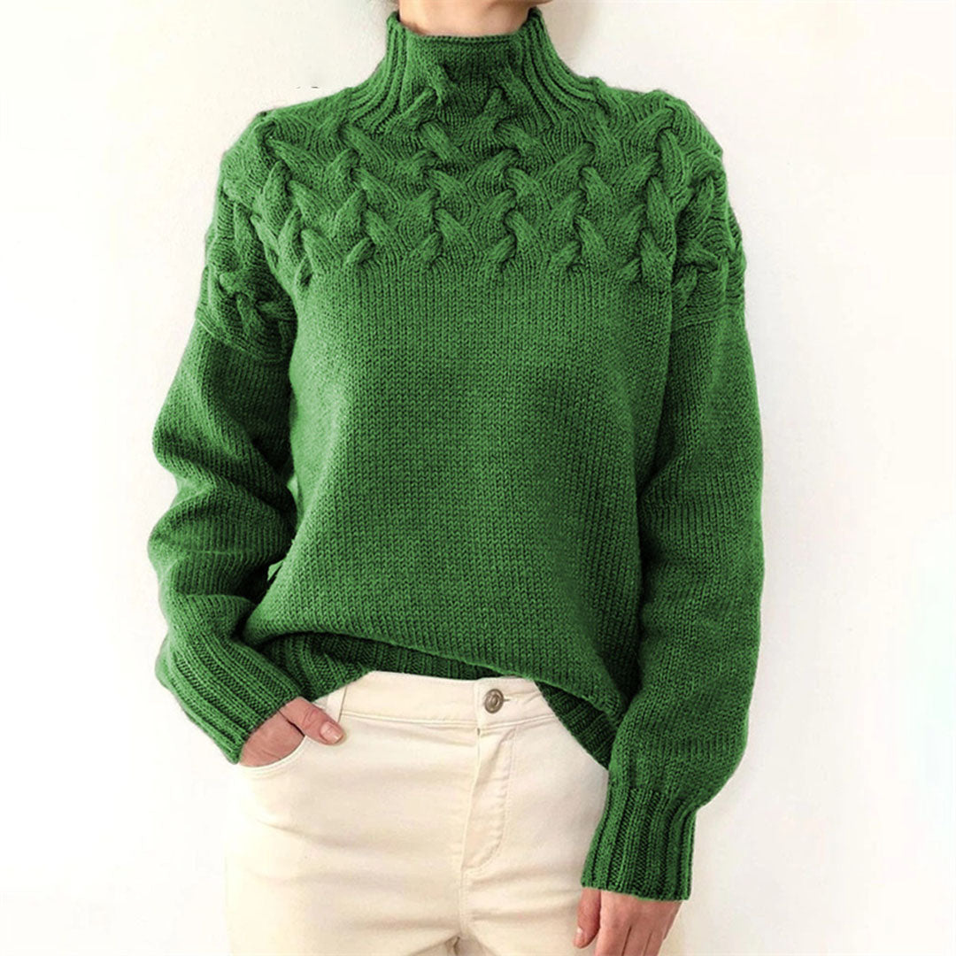 Knit Sweater - Turtleneck - Loose Fit - Jumper - Women's Clothing-Grace Aura