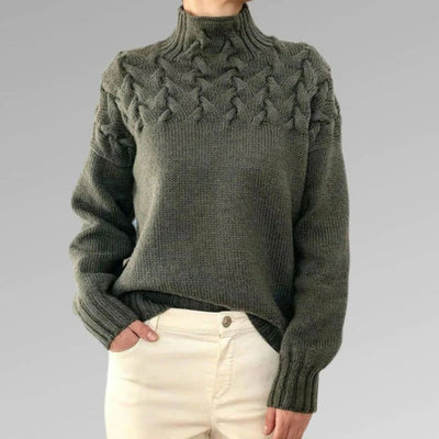 Knit Sweater - Turtleneck - Loose Fit - Jumper - Women's Clothing-Grace Aura