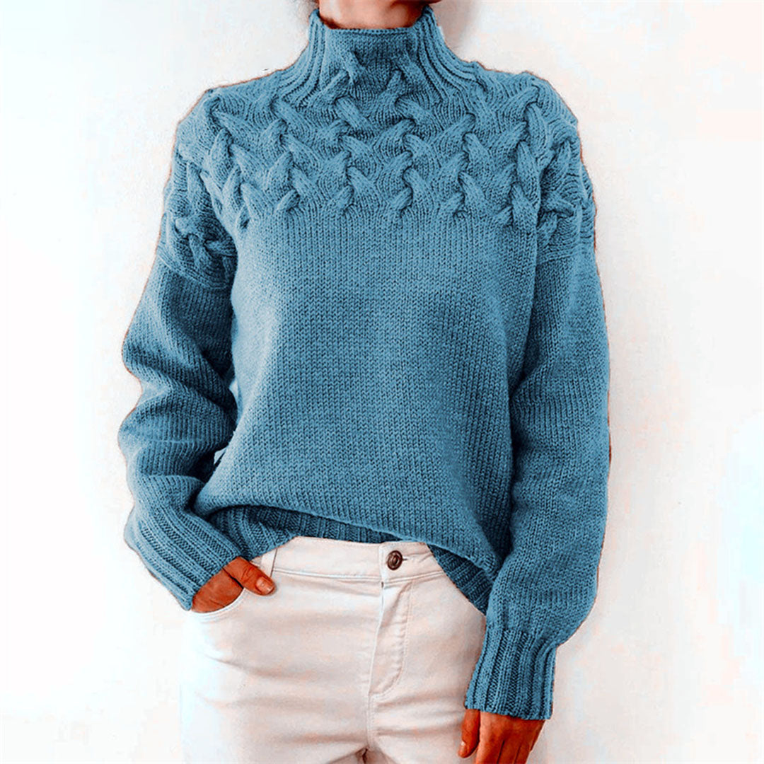 Knit Sweater - Turtleneck - Loose Fit - Jumper - Women's Clothing-Grace Aura