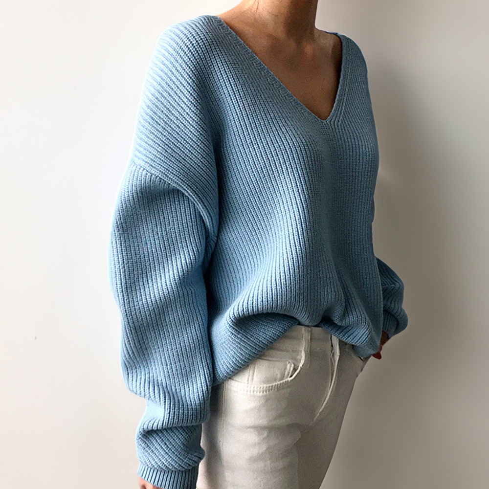 Knit Sweater | V-Neck | Loose Fit | Oversized Jumper | Women's Clothing-Grace Aura