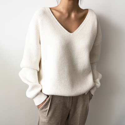 Knit Sweater | V-Neck | Loose Fit | Oversized Jumper | Women's Clothing-Grace Aura