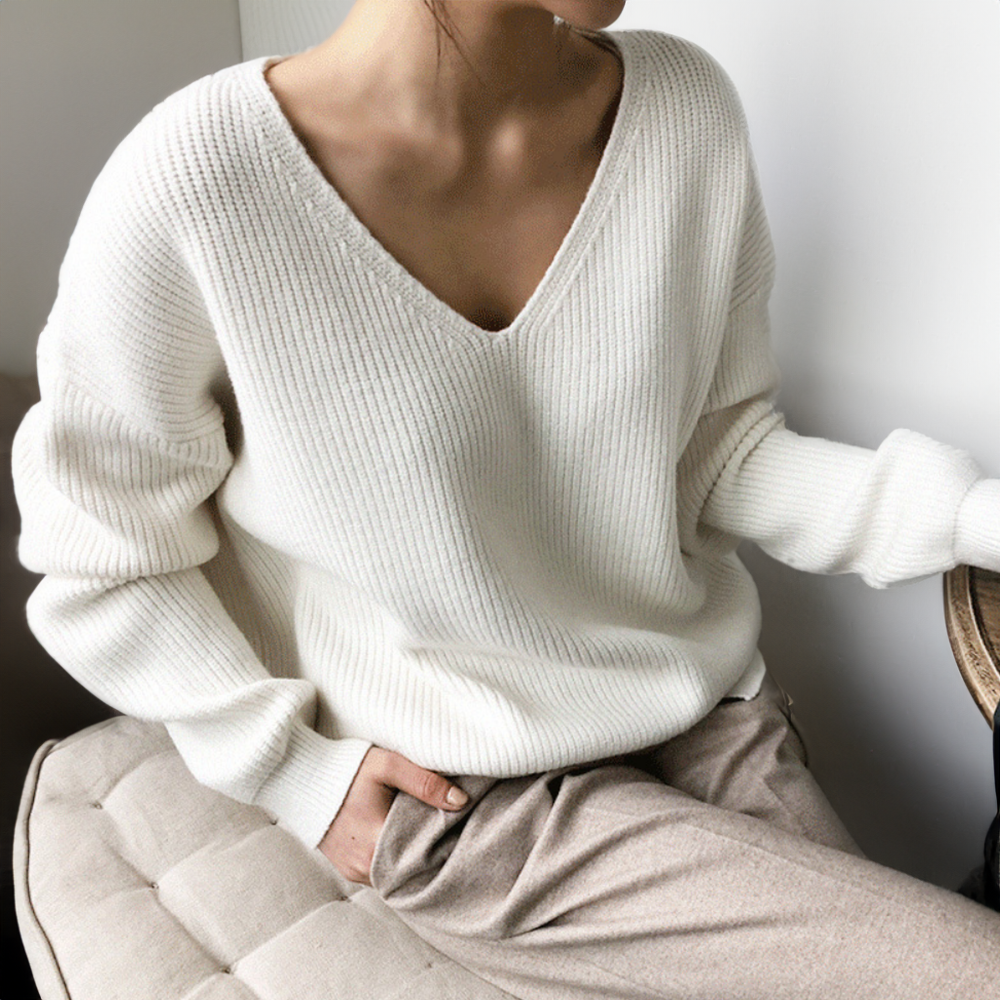 Knit Sweater | V-Neck | Loose Fit | Oversized Jumper | Women's Clothing-Grace Aura