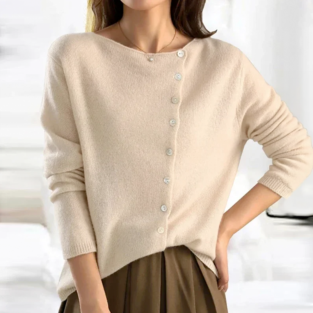 Knit Sweater - Women's Long Sleeve Button-Up Cardigan Sweater-Grace Aura