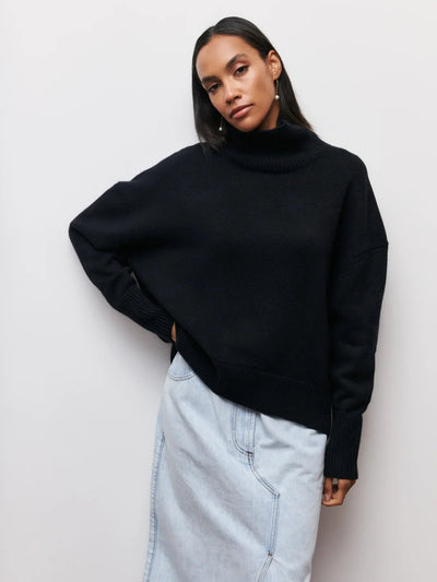 Knit Turtleneck - Oversized - Loose Fit - Turtleneck Sweater - Women's Sweaters-Grace Aura