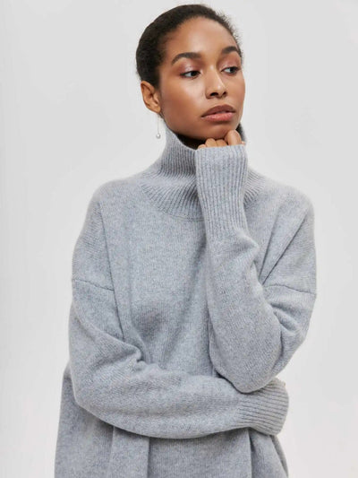 Knit Turtleneck - Oversized - Loose Fit - Turtleneck Sweater - Women's Sweaters-Grace Aura