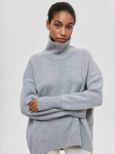 Knit Turtleneck - Oversized - Loose Fit - Turtleneck Sweater - Women's Sweaters-Grace Aura