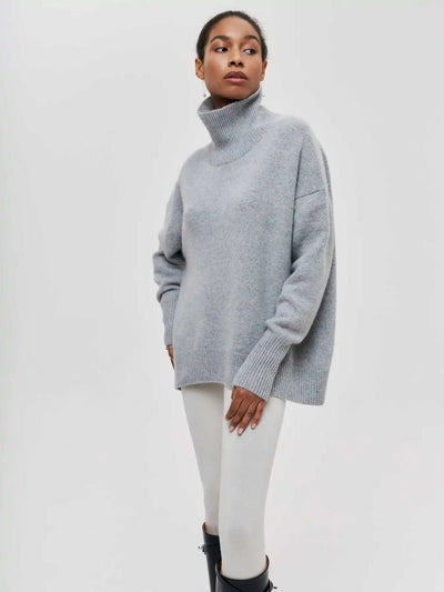 Knit Turtleneck - Oversized - Loose Fit - Turtleneck Sweater - Women's Sweaters-Grace Aura