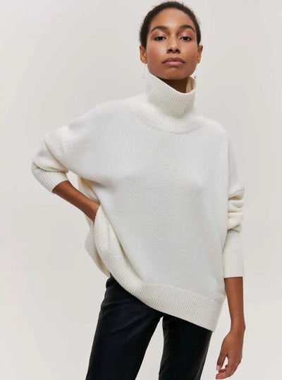 Knit Turtleneck - Oversized - Loose Fit - Turtleneck Sweater - Women's Sweaters-Grace Aura