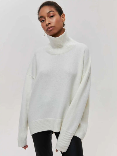 Knit Turtleneck - Oversized - Loose Fit - Turtleneck Sweater - Women's Sweaters-Grace Aura