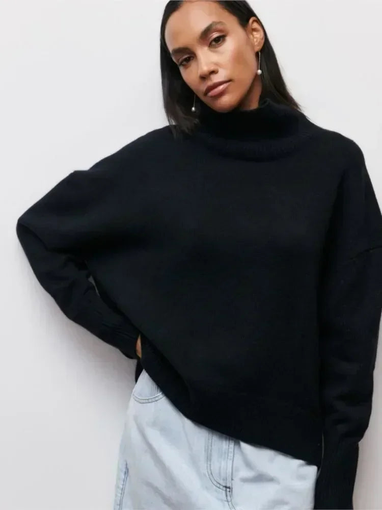 Knit Turtleneck - Oversized - Loose Fit - Turtleneck Sweater - Women's Sweaters-Grace Aura