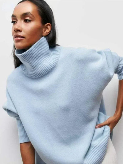 Knit Turtleneck - Oversized - Loose Fit - Turtleneck Sweater - Women's Sweaters-Grace Aura