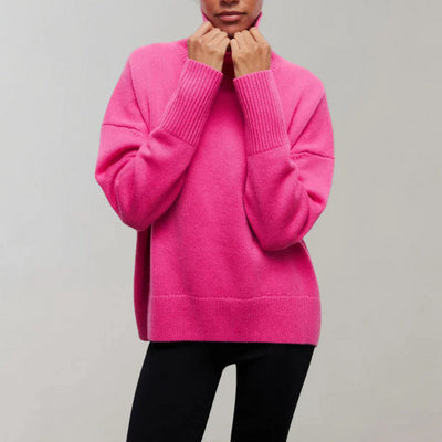 Knit Turtleneck Sweater - Women's Loose Fit High Neck Knitted Jumper-Grace Aura