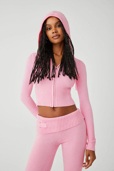 Knit Two-Piece Set | Hooded | Zip Cardigan | Knit Co-Ord Set | Women's Loungewear-Grace Aura