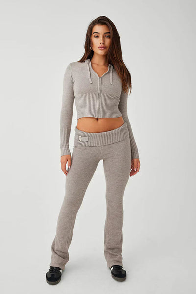 Knit Two-Piece Set | Hooded | Zip Cardigan | Knit Co-Ord Set | Women's Loungewear-Grace Aura