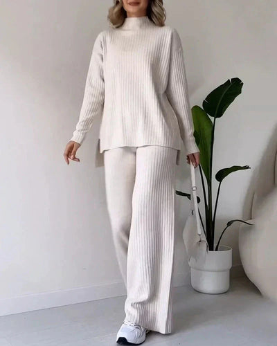 Knit Two-Piece Set | Loose Fit | Turtleneck | Knitted Co-Ord Set | Women's Loungewear-Grace Aura