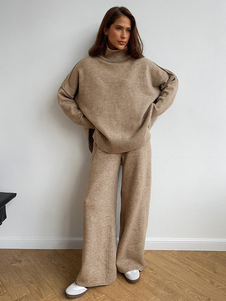 Knit Two-Piece Set | Oversized Sweater | Wide Leg Pants | Co-Ord Set | Women's Loungewear-Grace Aura