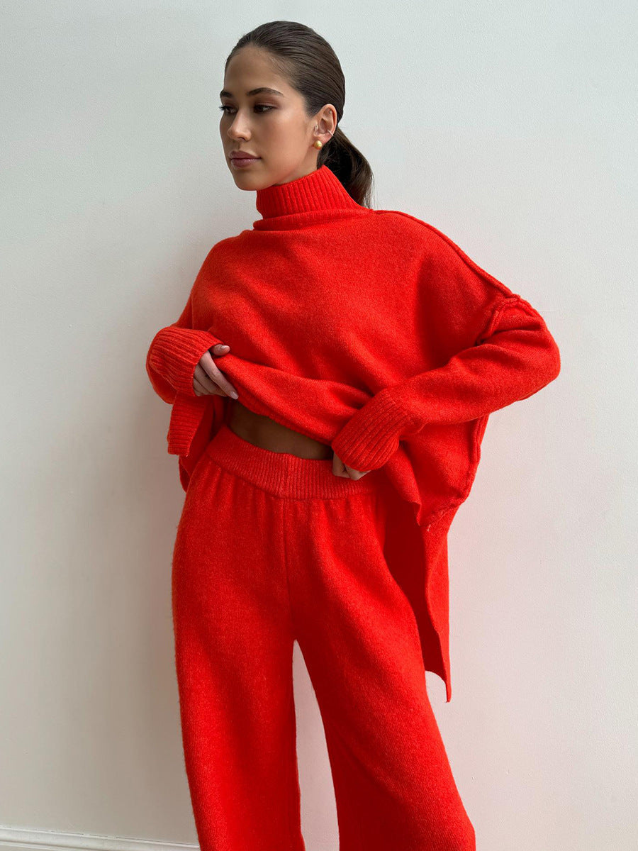 Knit Two-Piece Set | Oversized Sweater | Wide Leg Pants | Co-Ord Set | Women's Loungewear-Grace Aura