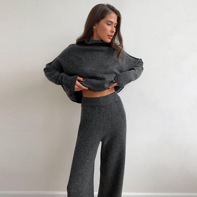 Knit Two-Piece Set | Oversized Sweater | Wide Leg Pants | Co-Ord Set | Women's Loungewear-Grace Aura