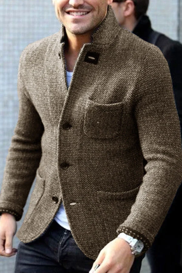 Knitted Cardigan - Men's Button-Up Vintage Cardigan Jacket with Pockets-Grace Aura