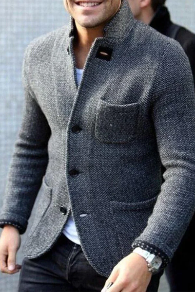 Knitted Cardigan - Men's Button-Up Vintage Cardigan Jacket with Pockets-Grace Aura