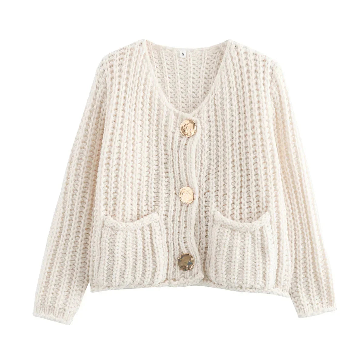 Knitted Cardigan - Warm - Pockets - Button-Up Cardigan - Women's Clothing-Grace Aura