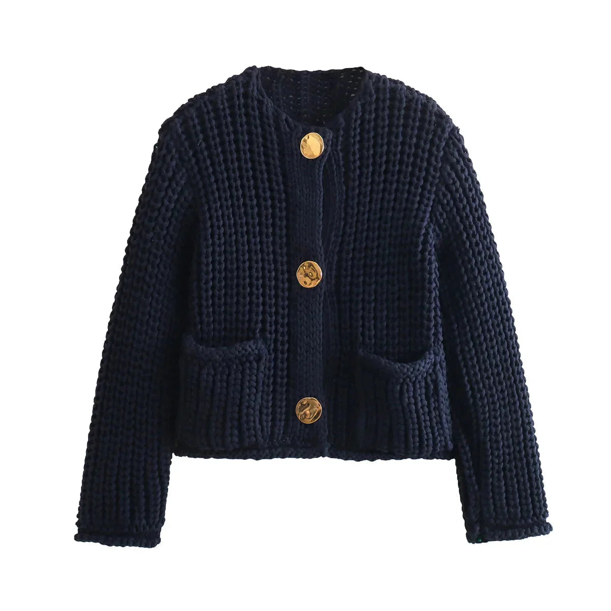 Knitted Cardigan - Warm - Pockets - Button-Up Cardigan - Women's Clothing-Grace Aura