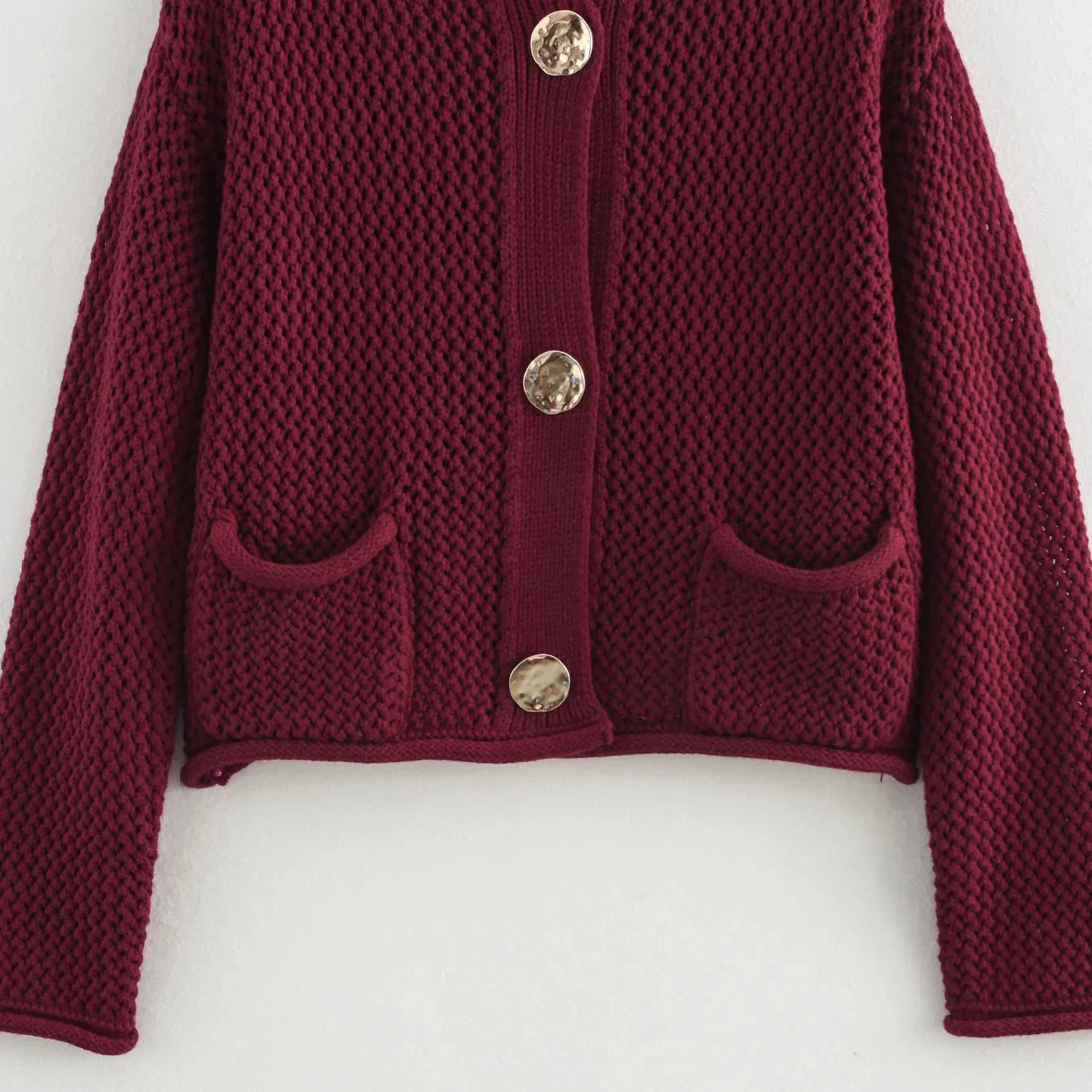 Knitted Cardigan - Warm - Pockets - Button-Up Cardigan - Women's Clothing-Grace Aura