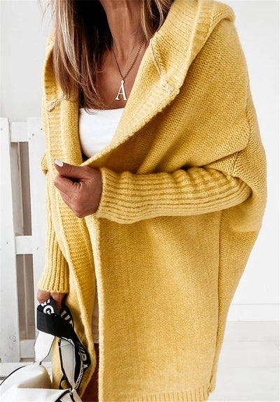 Knitted Cardigan - Women's Open Front Oversized Hooded Long Cardigan-Grace Aura